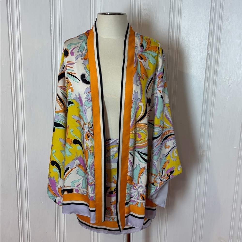ZARA Printed Skort & Kimono Jacket Set, Scarf Print, Summer Outfit Size Small